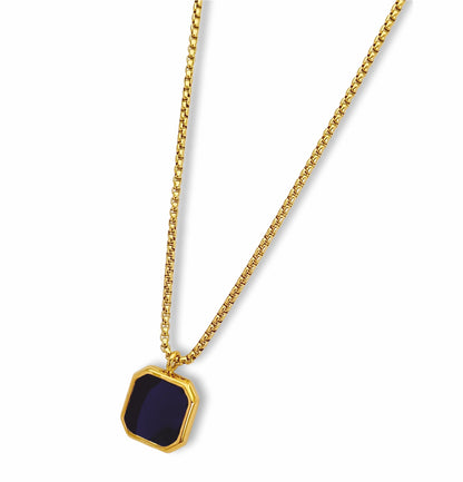 Colar Black Stone - em aço inoxidável dourado