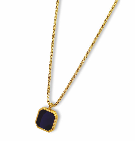 Colar Black Stone - em aço inoxidável dourado