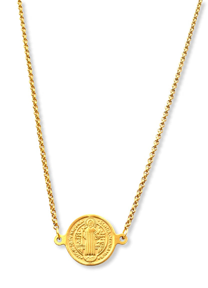 Colar St. Benedict`s - em aço inoxidável dourado