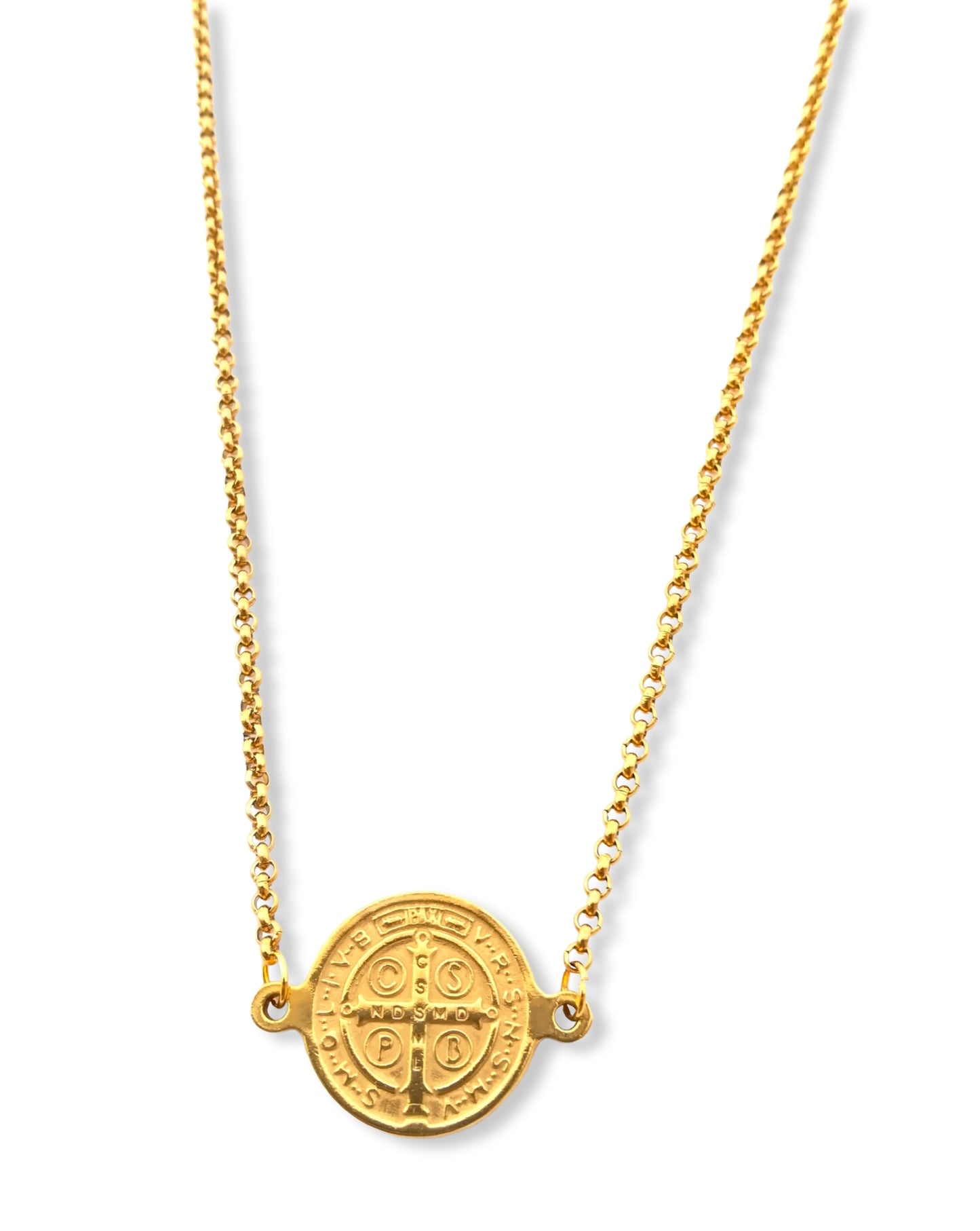 Colar St. Benedict`s - em aço inoxidável dourado