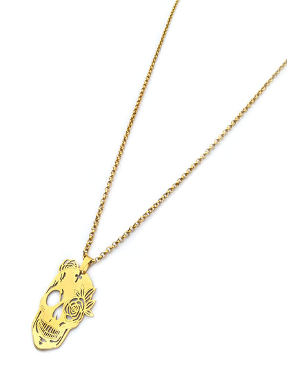 Colar Skull - em aço inoxidável dourado