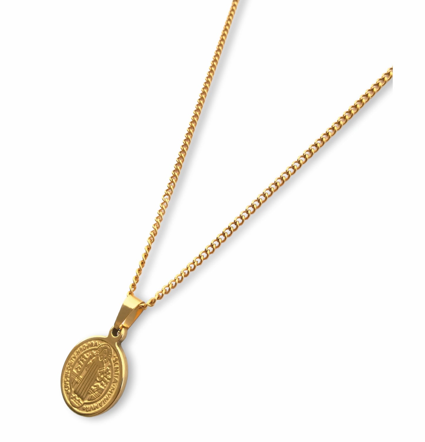 Colar São Bento - em aço inoxidável dourado